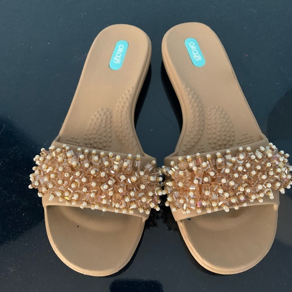 beaded market slide sandal